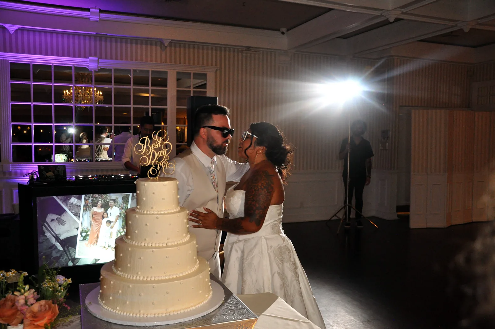 Cake cutting in front of the DJ booth